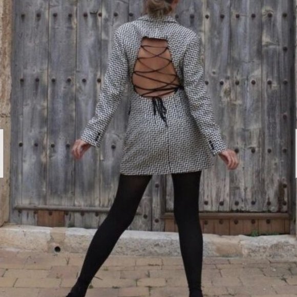 Zara Dresses Zara Houndstooth Blazer Dress With Open Back Size